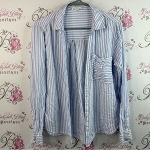 beachlunchlounge long sleeve button up Light Blue and White Striped Shirt